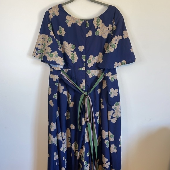 Wayward Francies Floral Maxi Dress 18 Blue Green Short Sleeve Tie Cherry Blossom - Picture 12 of 16